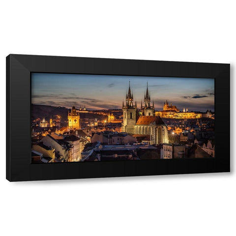 Europe-Czech Republic-Prague-Panoramic overview of city at sunset Black Modern Wood Framed Art Print by Jaynes Gallery