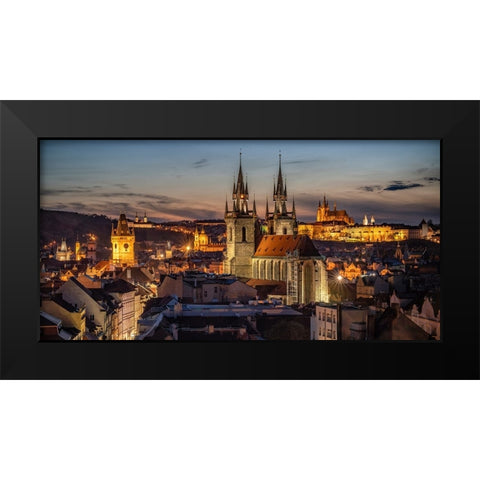 Europe-Czech Republic-Prague-Panoramic overview of city at sunset Black Modern Wood Framed Art Print by Jaynes Gallery