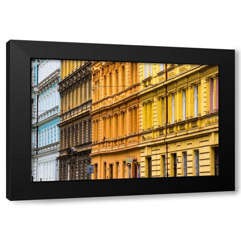 Europe-Czech Republic-Prague-Facade of colorful buildings Black Modern Wood Framed Art Print by Jaynes Gallery