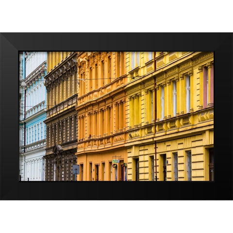 Europe-Czech Republic-Prague-Facade of colorful buildings Black Modern Wood Framed Art Print by Jaynes Gallery