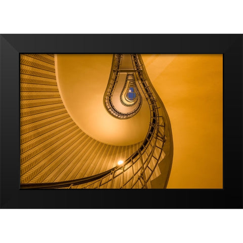 Europe-Czech Republic-Prague-Spiral staircase in House of the Black Madonna Black Modern Wood Framed Art Print by Jaynes Gallery