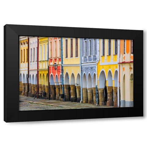 Europe-Czech Republic-Telc-Colorful row of buildings Black Modern Wood Framed Art Print with Double Matting by Jaynes Gallery