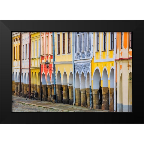 Europe-Czech Republic-Telc-Colorful row of buildings Black Modern Wood Framed Art Print by Jaynes Gallery