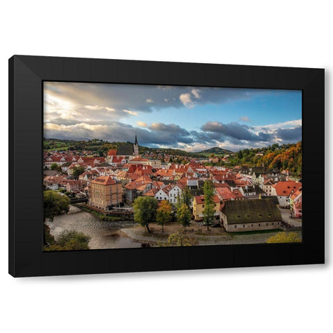 Looking down onto the village of Cesky Krumlov-Czech Republic Black Modern Wood Framed Art Print with Double Matting by Haney, Chuck