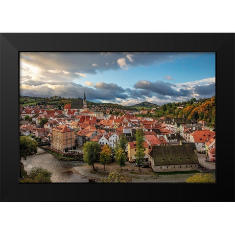 Looking down onto the village of Cesky Krumlov-Czech Republic Black Modern Wood Framed Art Print by Haney, Chuck