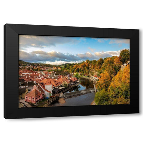 Looking down onto the village of Cesky Krumlov-Czech Republic Black Modern Wood Framed Art Print with Double Matting by Haney, Chuck