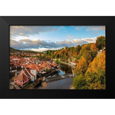 Looking down onto the village of Cesky Krumlov-Czech Republic Black Modern Wood Framed Art Print by Haney, Chuck