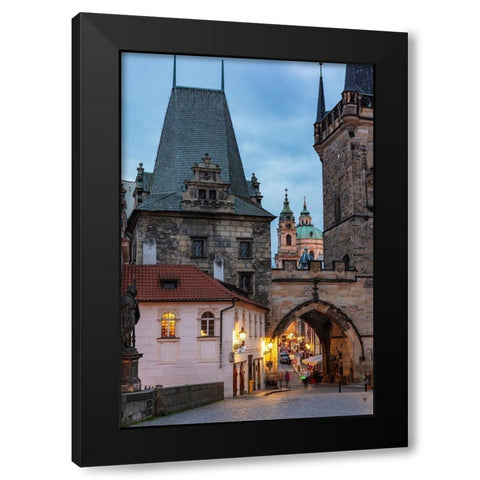 Arch of Lesser Town Bridge Tower on Charles Bridge with St Nicholas Church in Prague-Czech Republic Black Modern Wood Framed Art Print by Haney, Chuck