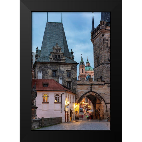 Arch of Lesser Town Bridge Tower on Charles Bridge with St Nicholas Church in Prague-Czech Republic Black Modern Wood Framed Art Print by Haney, Chuck