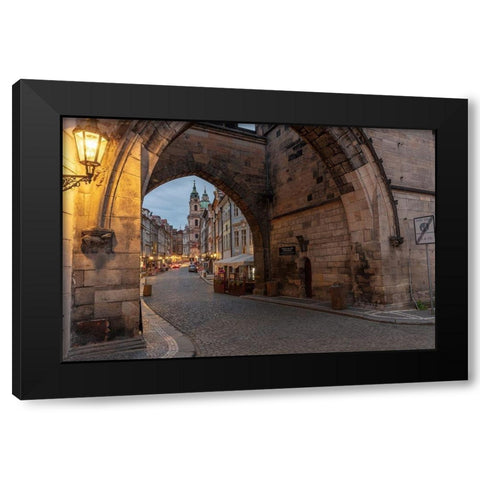 Arch of Lesser Town Bridge Tower on Charles Bridge with St Nicholas Church in Prague-Czech Republic Black Modern Wood Framed Art Print with Double Matting by Haney, Chuck