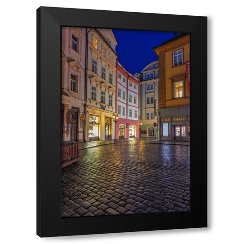 Narrow wet cobblestone streets in Old Town in Prague-Czech Republic Black Modern Wood Framed Art Print with Double Matting by Haney, Chuck