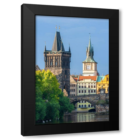 Prague-Czech Republic-Charles bridge and bridge tower Black Modern Wood Framed Art Print by Haseltine, Tom