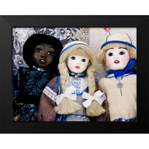 Finland, Helsinki Dolls at an outdoor market Black Modern Wood Framed Art Print by Ross, Nancy ,  Steve