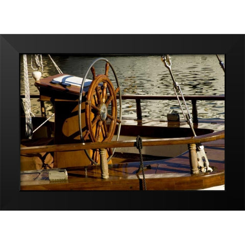 Finland, Helsinki Detail of sailboats helm Black Modern Wood Framed Art Print by Ross, Nancy ,  Steve