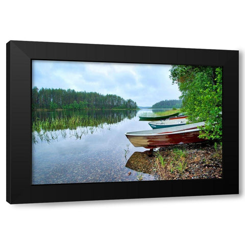 Finlandia-Savonlinna-lake bank and vegetation Black Modern Wood Framed Art Print by Molinari, Michele