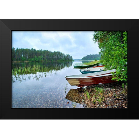 Finlandia-Savonlinna-lake bank and vegetation Black Modern Wood Framed Art Print by Molinari, Michele