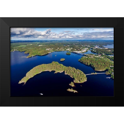 Finlandia-Savonlinna-aerial view of the city of Savonlinna Black Modern Wood Framed Art Print by Molinari, Michele