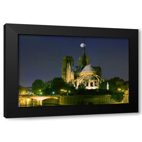 France, Paris Full moon over Notre Dame Black Modern Wood Framed Art Print by Zuckerman, Jim