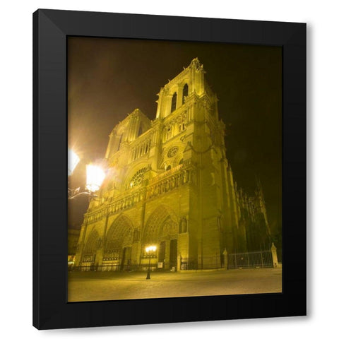 France, Paris Notre Dame Cathedral lit at night Black Modern Wood Framed Art Print with Double Matting by Zuckerman, Jim