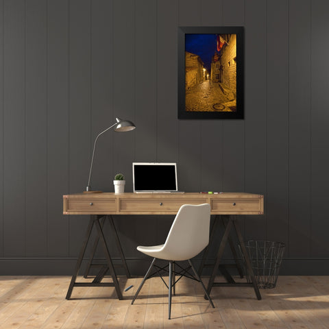 France, Provence Flags over street in castle Black Modern Wood Framed Art Print by Lord, Fred