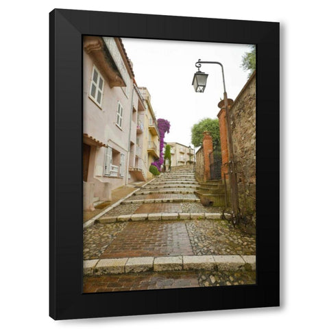 France, Provence, Cannes Rain-covered steps Black Modern Wood Framed Art Print by Lord, Fred