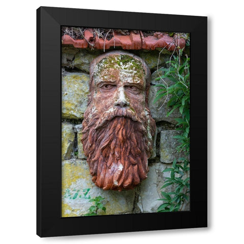 France-Giverny Stone face hanging on a stone wall  Black Modern Wood Framed Art Print by Jaynes Gallery