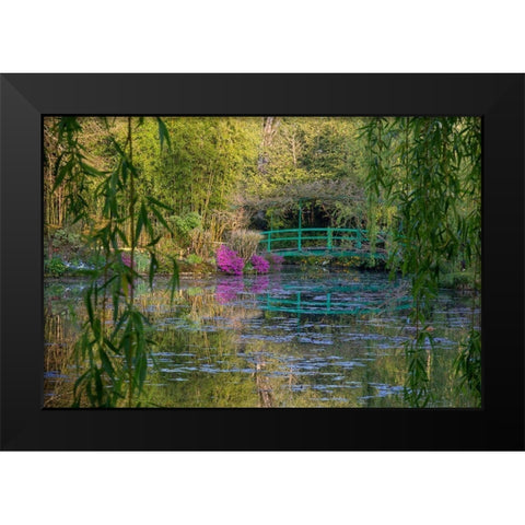 France-Giverny-Monets Garden Sunrise view of iconic bridge and lily pond  Black Modern Wood Framed Art Print by Jaynes Gallery