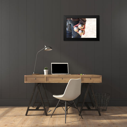 France-Haute-Vienne-Limoges Man playing boules in a park in Limoges Black Modern Wood Framed Art Print by Wilson, Emily