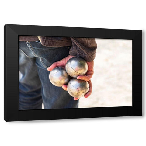 France-Haute-Vienne-Limoges Man playing boules in a park in Limoges Black Modern Wood Framed Art Print with Double Matting by Wilson, Emily