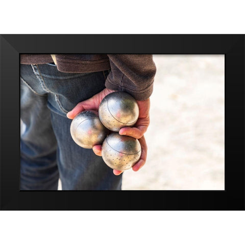 France-Haute-Vienne-Limoges Man playing boules in a park in Limoges Black Modern Wood Framed Art Print by Wilson, Emily