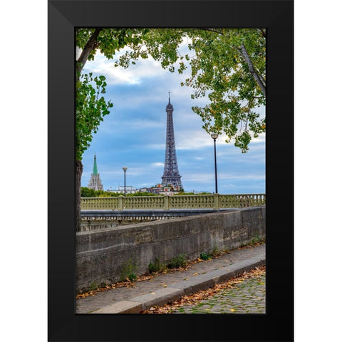 Paris. Eiffel Tower in territorial and street view. Black Modern Wood Framed Art Print by Wilson, Emily M.