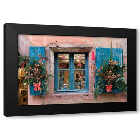 Riquewihr-France Village established 1400s in Alsace Region Window decorated Christmas ornaments Black Modern Wood Framed Art Print with Double Matting by McRoberts, Julien