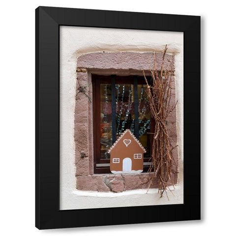 Riquewihr-France Village established 1400s in Alsace Region Window decorated Christmas ornaments Black Modern Wood Framed Art Print by McRoberts, Julien