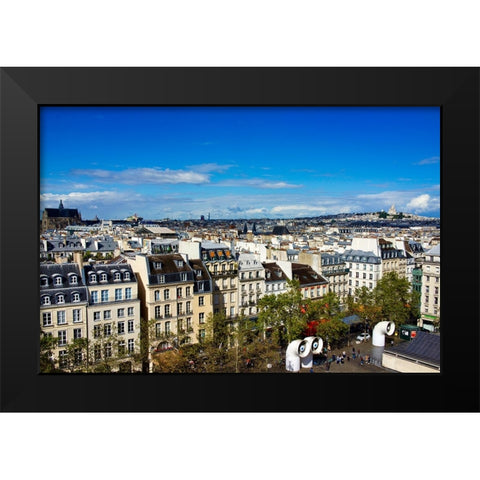 France-Paris Houses facing Beaubourg-Centre Pompidou square-Eiffel tower on the far left Black Modern Wood Framed Art Print by Molinari, Michele