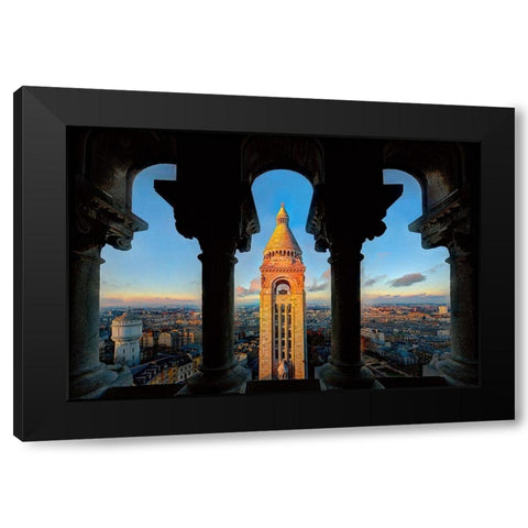 Paris-France-skyline with Eiffel Tower from the screecher dome balcony Black Modern Wood Framed Art Print by Steve Mohlenkamp