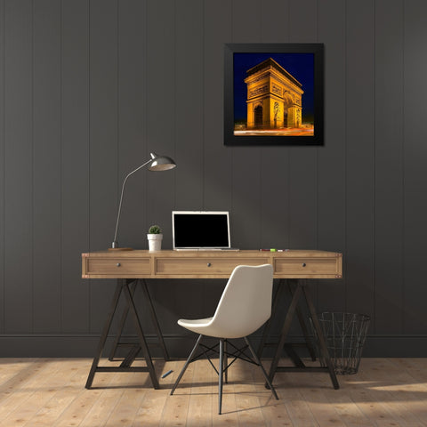 Traffic passes the Arch de Triumph on the Champs Elysee in Paris-France Black Modern Wood Framed Art Print by Steve Mohlenkamp