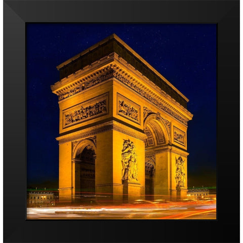Traffic passes the Arch de Triumph on the Champs Elysee in Paris-France Black Modern Wood Framed Art Print by Steve Mohlenkamp