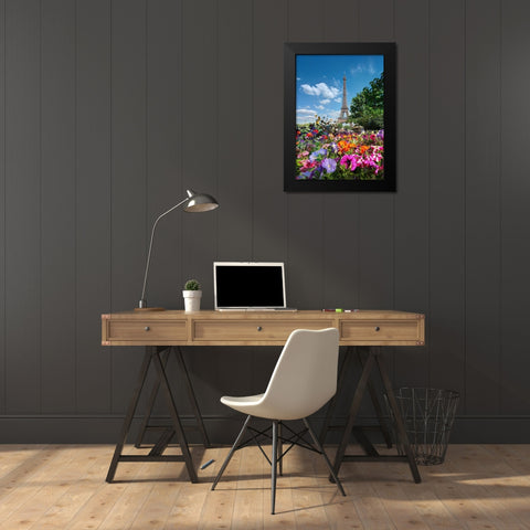 Flowers and Eiffel Tower in Paris-France Black Modern Wood Framed Art Print by Steve Mohlenkamp