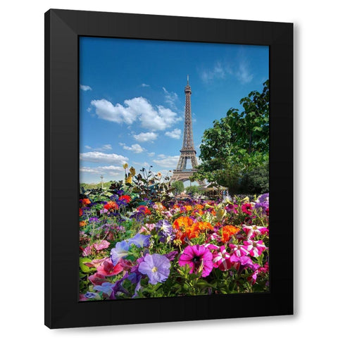 Flowers and Eiffel Tower in Paris-France Black Modern Wood Framed Art Print with Double Matting by Steve Mohlenkamp