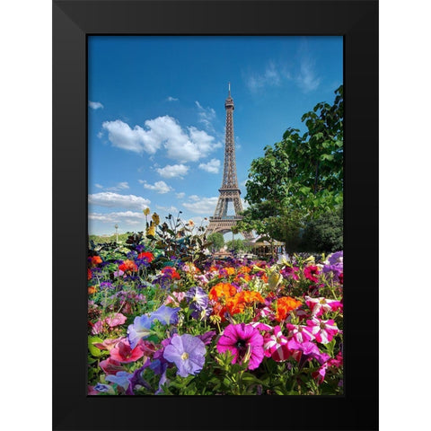 Flowers and Eiffel Tower in Paris-France Black Modern Wood Framed Art Print by Steve Mohlenkamp