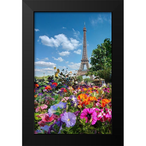 Fall and Eiffel Tower in Paris-France Black Modern Wood Framed Art Print by Steve Mohlenkamp