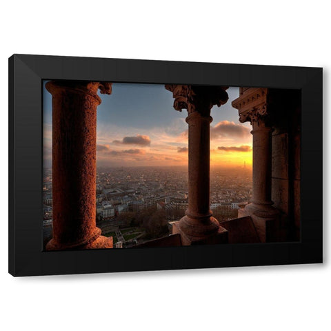 Sunset in Paris-France from the screecher with distant Eiffel Tower Black Modern Wood Framed Art Print by Steve Mohlenkamp