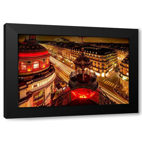Night time Paris skyline from balcony Black Modern Wood Framed Art Print with Double Matting by Steve Mohlenkamp