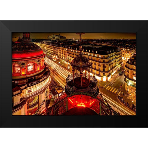 Night time Paris skyline from balcony Black Modern Wood Framed Art Print by Steve Mohlenkamp