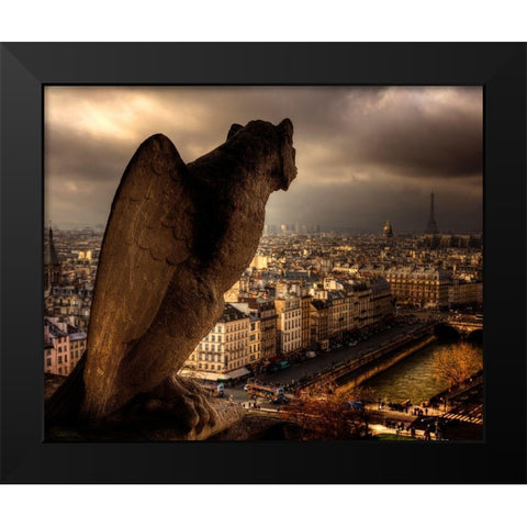 Notre Dame Cathedral-the Seine River and the skyline shimmer on a Paris-France cloudy afternoon Black Modern Wood Framed Art Print by Steve Mohlenkamp