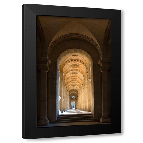 Hallway to the pyramid and courtyard at the Louvre in Paris-France Black Modern Wood Framed Art Print with Double Matting by Steve Mohlenkamp