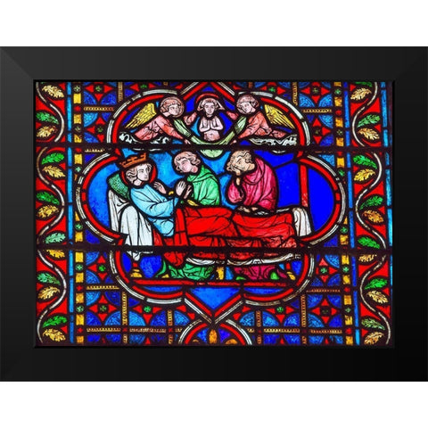 King Death Bed Angels Medieval Stories stained glass-Notre Dame Cathedral-Paris-France  Black Modern Wood Framed Art Print by Perry, William