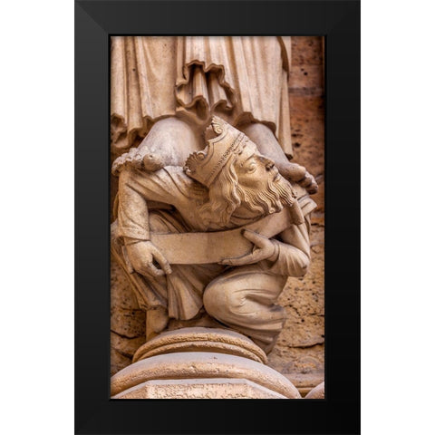 Headless King Facade-Notre Dame Cathedral-Paris-France  Black Modern Wood Framed Art Print by Perry, William