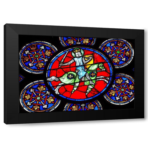 Armed Knight Sword stained glass-Notre Dame Cathedral-Paris-France  Black Modern Wood Framed Art Print with Double Matting by Perry, William