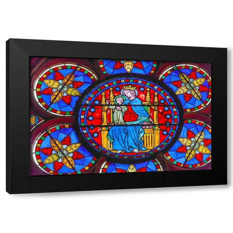 Virgin Mary-Jesus Christ stained glass-Notre Dame Cathedral-Paris-France  Black Modern Wood Framed Art Print by Perry, William